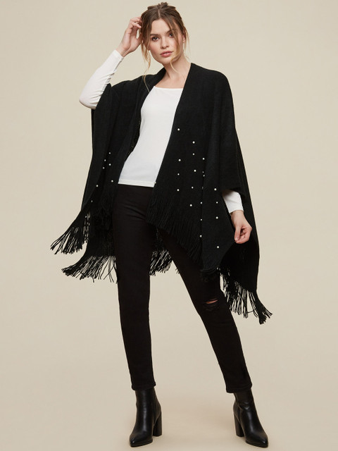 

DOROTHY PERKINS Women Black & White Embellished Open Front Shrug