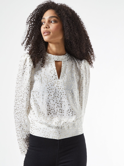 

DOROTHY PERKINS Women White & Golden Printed Top