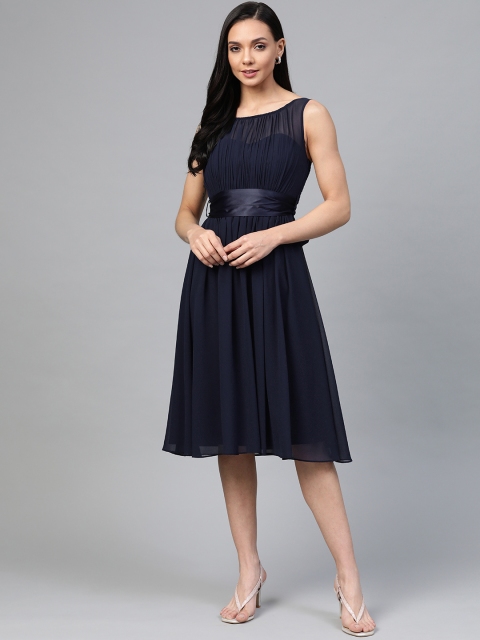 

DOROTHY PERKINS Women Navy Blue Solid Fit and Flare Dress