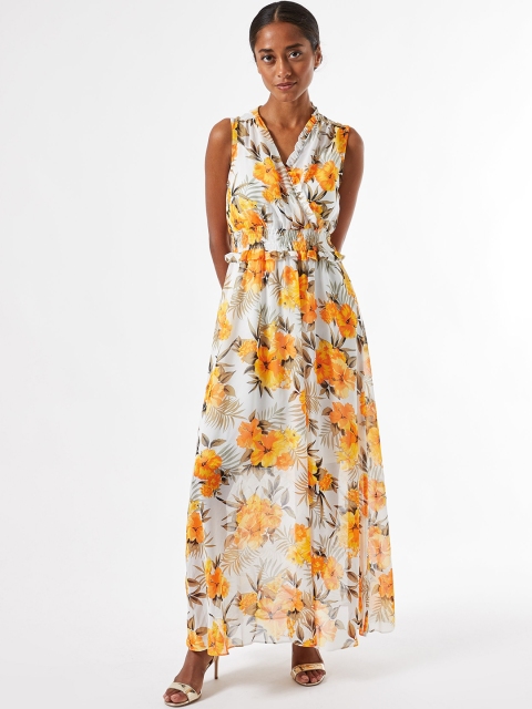 

DOROTHY PERKINS Women Petite White & Orange Floral Print Maxi Dress