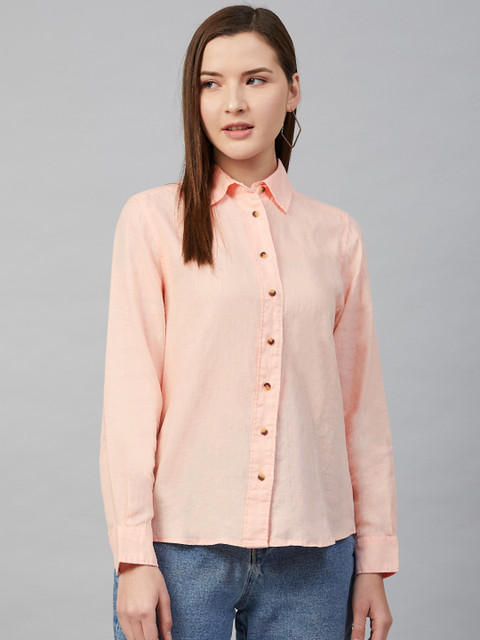 

Marks & Spencer Women Peach-Coloured Easy to Iron Linen Regular Fit Solid Casual Shirt
