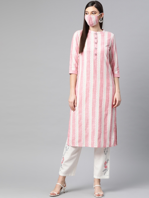 

PIROH Women Pink White Printed Kurta with Trousers