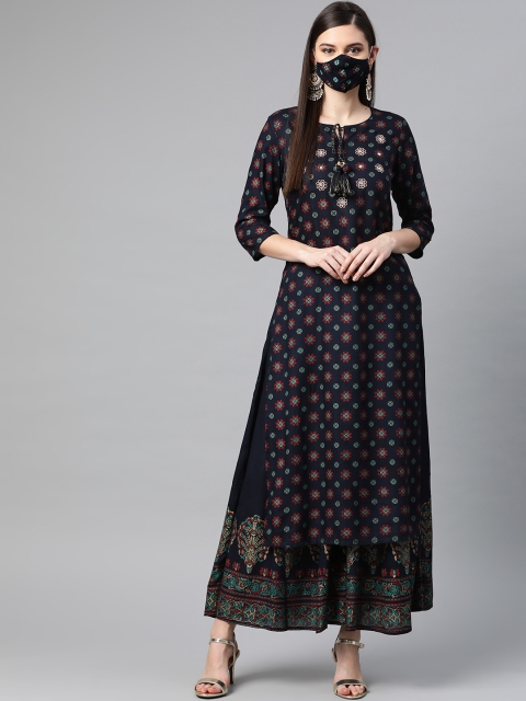 

PIROH Women Navy Blue Red Printed Kurta with Palazzos
