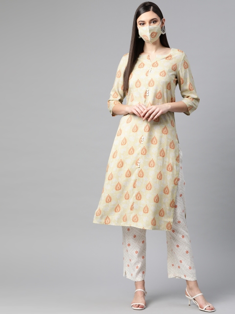 

PIROH Women Beige & Off-White Printed Kurta with Trousers