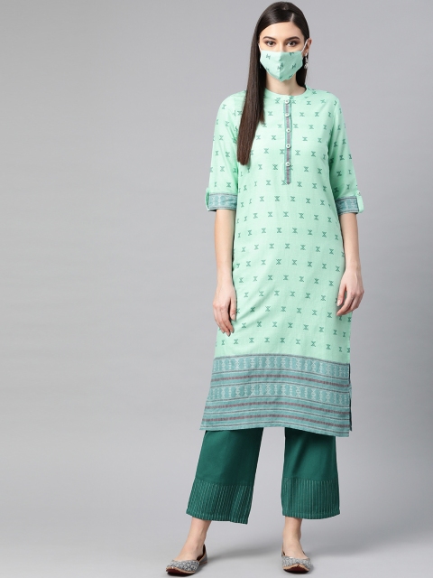 

PIROH Women Green Handloom Woven Design Kurta with Palazzos