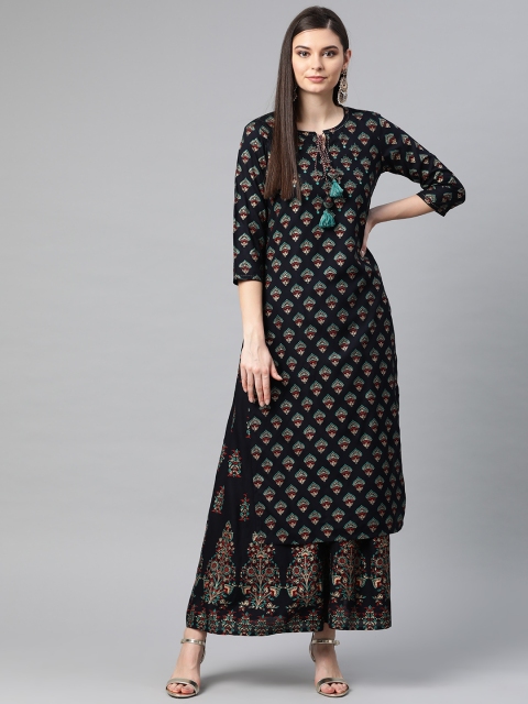 

PIROH Women Black & Golden Printed Kurta with Palazzos