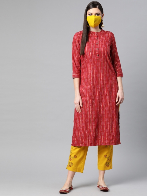 

PIROH Women Maroon Mustard Yellow Printed Kurta with Trousers