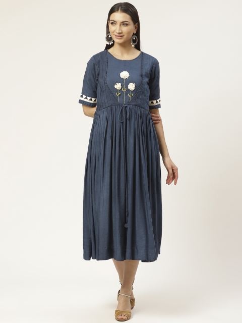 

VASTRANAND Women Navy Blue Solid A-Line Dress