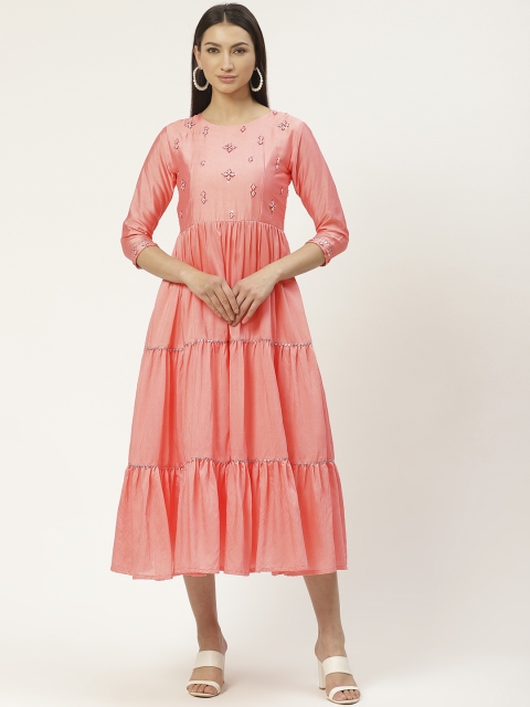 

VASTRANAND Women Pink Embroidered Tiered A-Line Dress