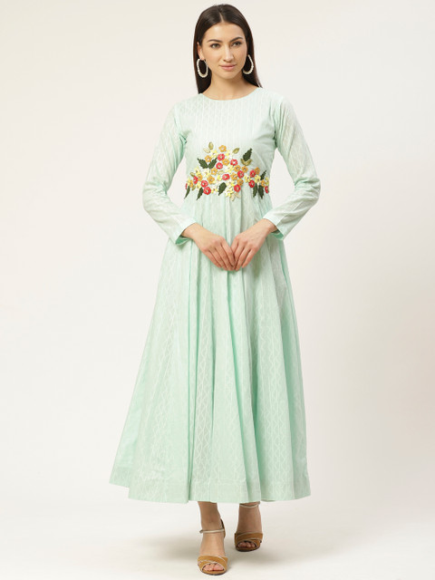 

VASTRANAND Women Blue Hand Embroidered Pleated A-Line Dress