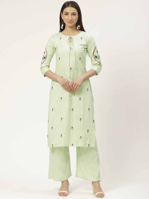 

VASTRANAND Women Green & Pink Hand Embroidered Kurta with Palazzos
