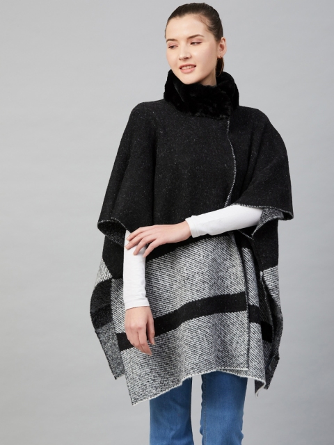 

Marks & Spencer Women Black & White Striped Poncho Sweater