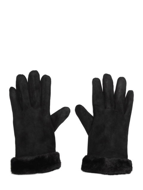 

Marks & Spencer Women Black Suede Finish Solid Winter Gloves with Faux Fur Lining