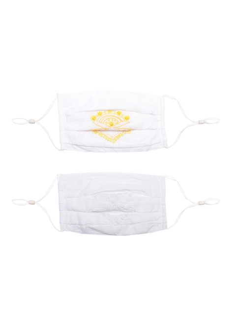 

ADA Women Pack of 2 White Reusable 2-Ply Lucknowi Chikankari Pure Cotton Cloth Masks