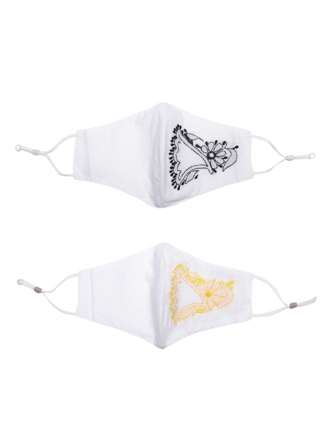 

ADA Women Pack of 2 White Reusable 2-Ply Lucknowi Chikankari Pure Cotton Cloth Masks