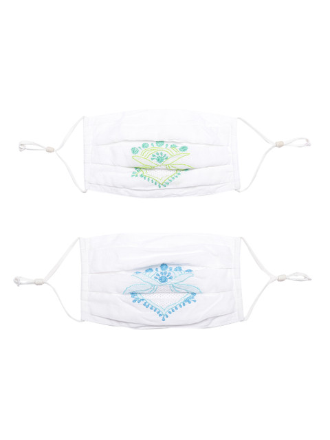 

ADA Women Pack of 2 White Reusable 2-Ply Lucknowi Chikankari Pure Cotton Cloth Masks