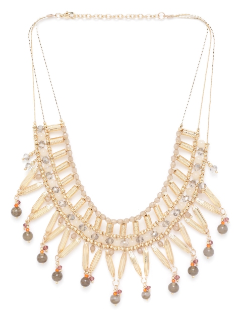 

RICHEERA Grey & Gold-Toned Rose Gold-Plated Beaded Necklace