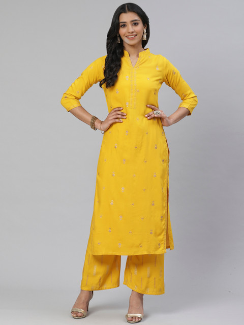 

KALINI Women Mustard Yellow & Golden Printed Kurta with Palazzos