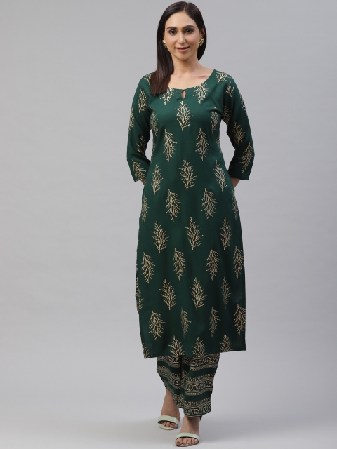 

KALINI Women Green & Golden Ethnic Motif Printed Kurta with Palazzos