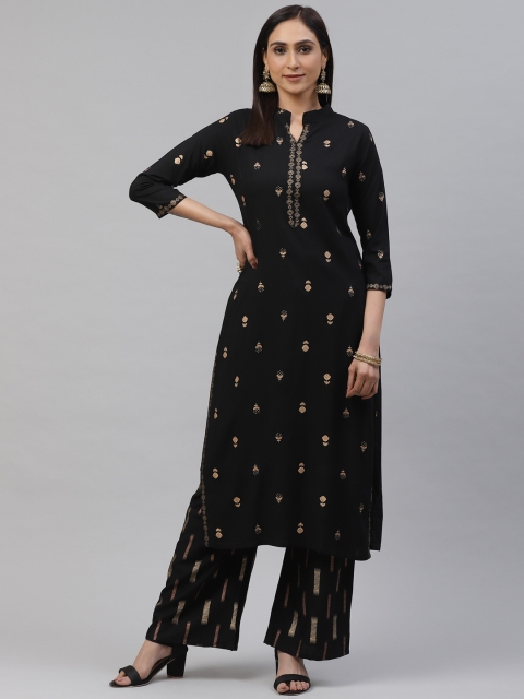 

KALINI Women Black & Golden Printed Kurta with Palazzos