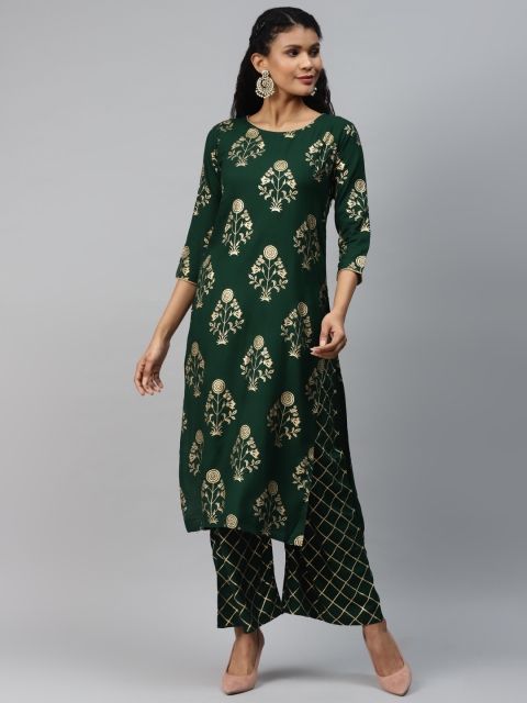 

KALINI Women Green & Golden Printed Kurta with Palazzos