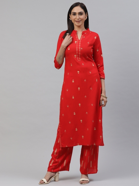 

KALINI Women Red & Golden Floral Printed Kurta with Palazzos