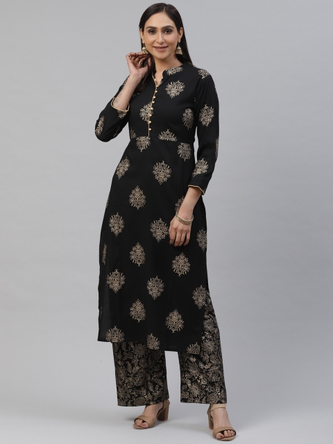 

KALINI Women Black & Golden Ethnic Motif Printed Kurta with Palazzos