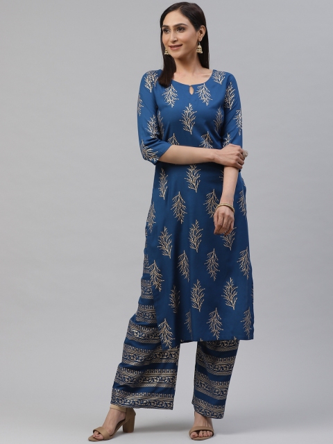

KALINI Women Blue & Golden Printed Kurta with Palazzos