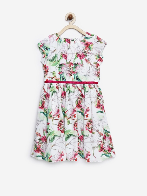 Allen Solly Junior Girls Multicoloured Polyester Printed Fit & Flare Dress, Multi