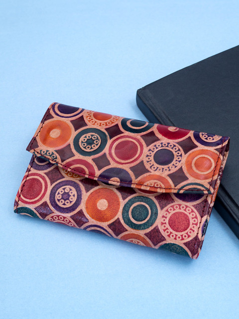 

Golden Peacock Women Orange & Pink Self Design Leather Hand Painted Two Fold Wallet