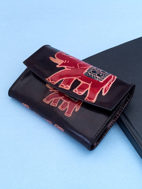 

Golden Peacock Women Black & Red Self Design Hand Painted Leather Two Fold Wallet