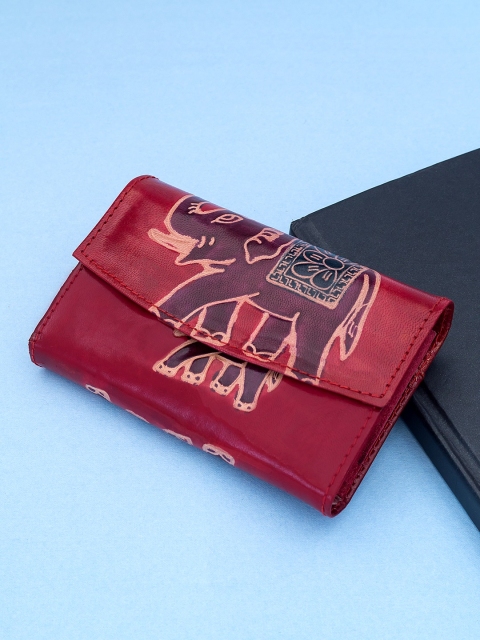 

Golden Peacock Women Red & Brown Self Design Hand Painted Two Fold Leather Wallet