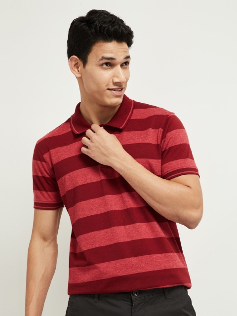 

max Men Red Striped Polo Collar T-shirt
