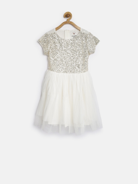 

Allen Solly Junior Girls Off-White Sequinned Net Fit & Flare Dress