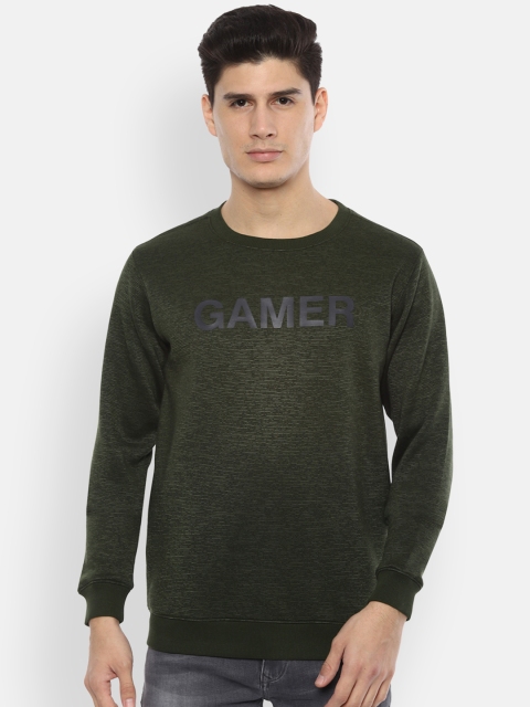 

V Dot Men Olive Green Solid Sweatshirt
