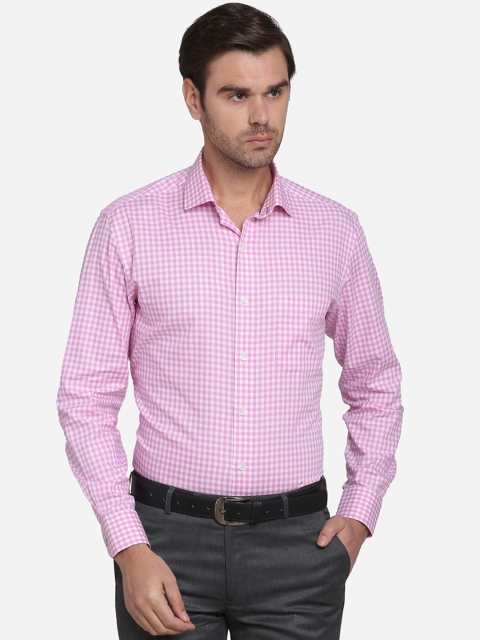 

METAL Men Pink & White Slim Fit Checked Casual Shirt