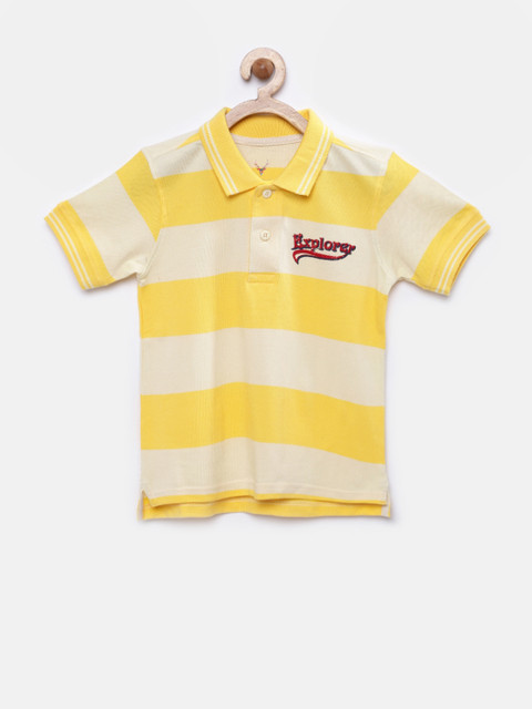 

Allen Solly Junior Boys Yellow & Cream-Coloured Striped Polo T-shirt