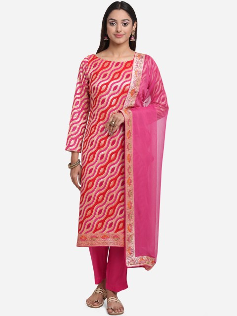 

BOMBAY SELECTIONS Women Pink & Gold-Coloured Unstitched Dress Material