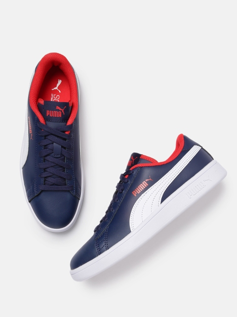 

Puma Boys Navy Blue & White Smash v2 L Jr Leather Sneakers