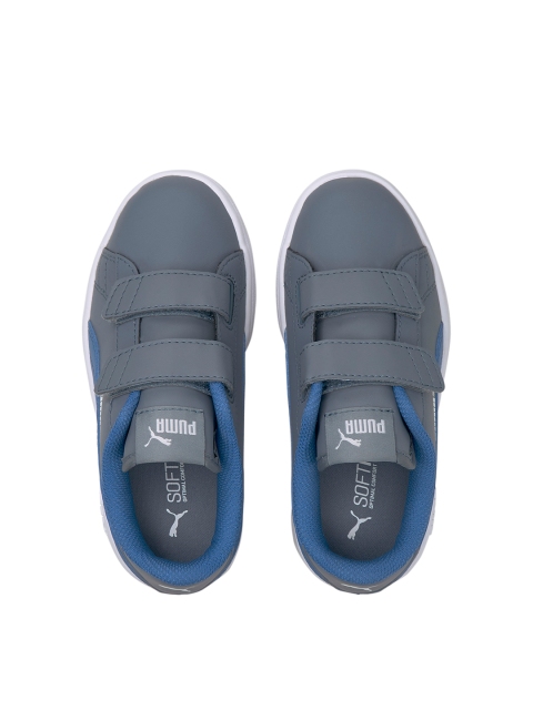 

Puma Boys Grey & Blue Smash v2 Leather Sneakers