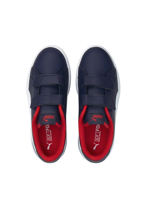 

Puma Boys Navy Blue & Red Smash v2 Leather Sneakers