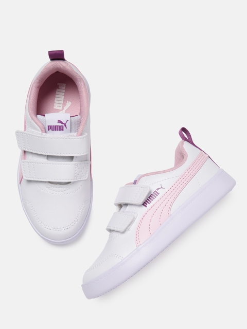 

Puma Boys White & Pink Courtflex v2 V PS Solid Sneakers