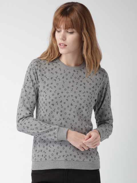

Mast & Harbour Women Grey Melange Printed Pullover Sweatshirt