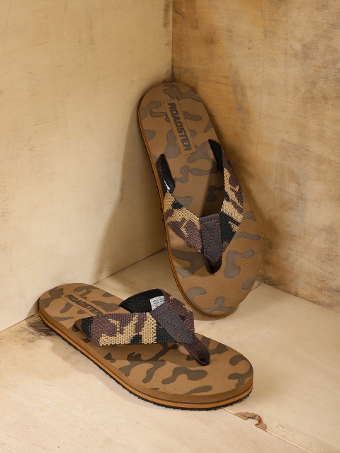

Roadster Men Brown & Black Camouflage Printed Thong Flip-Flops