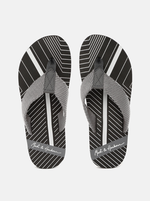 

Mast & Harbour Men Grey & Black Printed Thong Flip-Flops