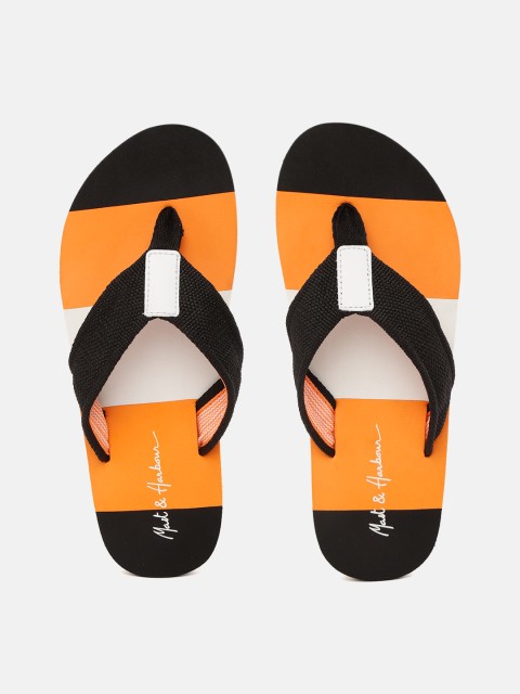 

Mast & Harbour Men Black & Orange Colourblocked Thong Flip-Flops