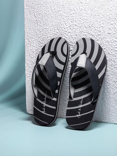 

Mast & Harbour Men Navy Blue & Grey Spiral Print Thong Flip-Flops