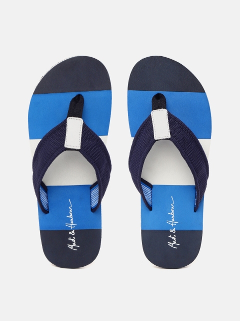 

Mast & Harbour Men Blue & White Striped Thong Flip-Flops