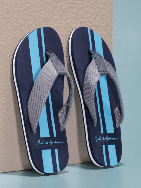 

Mast & Harbour Men Grey & Blue Striped Thong Flip-Flops