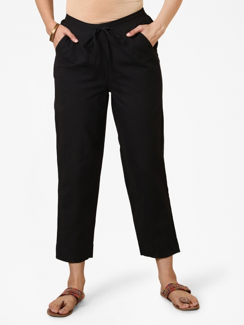 

Fabindia Women Black Tapered Fit Solid Regular Trousers